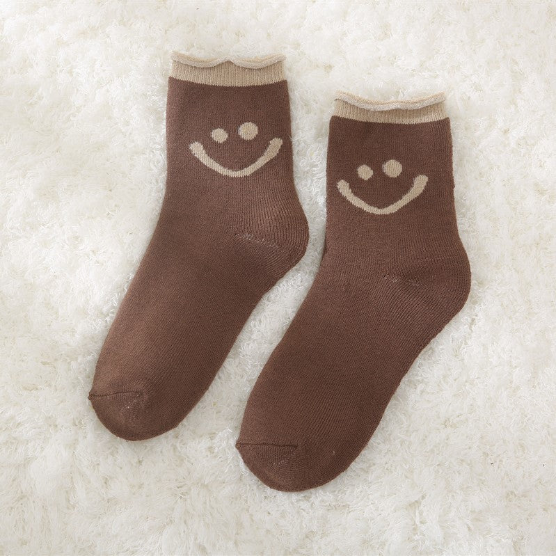 Thickened Fleece-lined Warm-keeping Socks Women's Autumn And Winter Mid-calf Curling Loose Cotton Socks