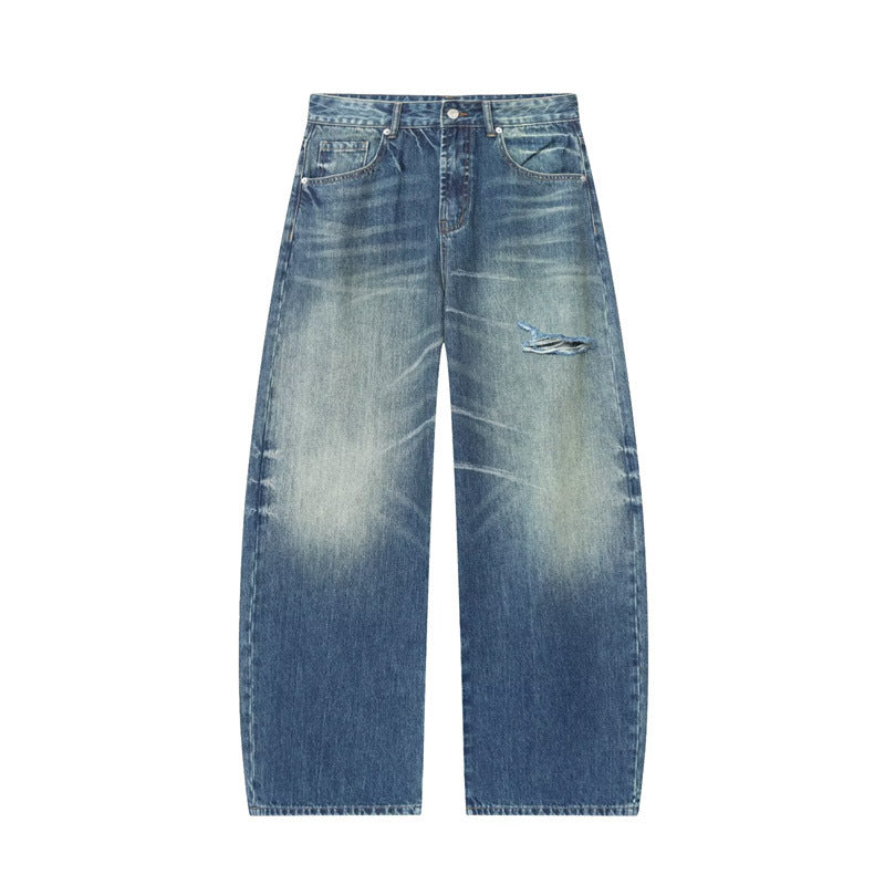 Moderigtige Alsidige Mid-waist Løse Rullekantede Rippede Jeans