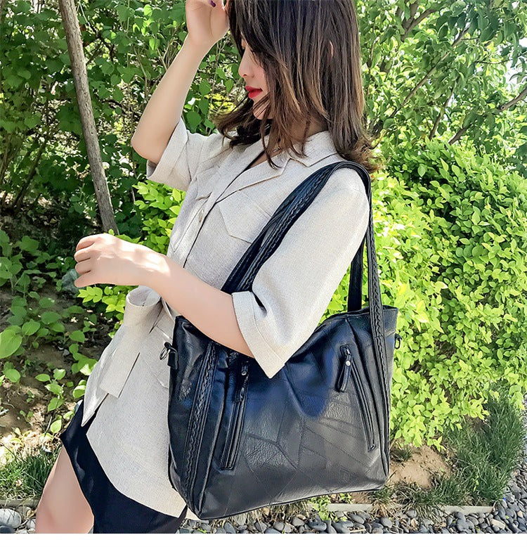 Tote bag large-capacity stitching soft leather shoulder bag