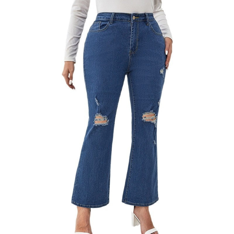 Women's Plus-Size Extra-Large Blue Straight-Leg Ripped Jeans