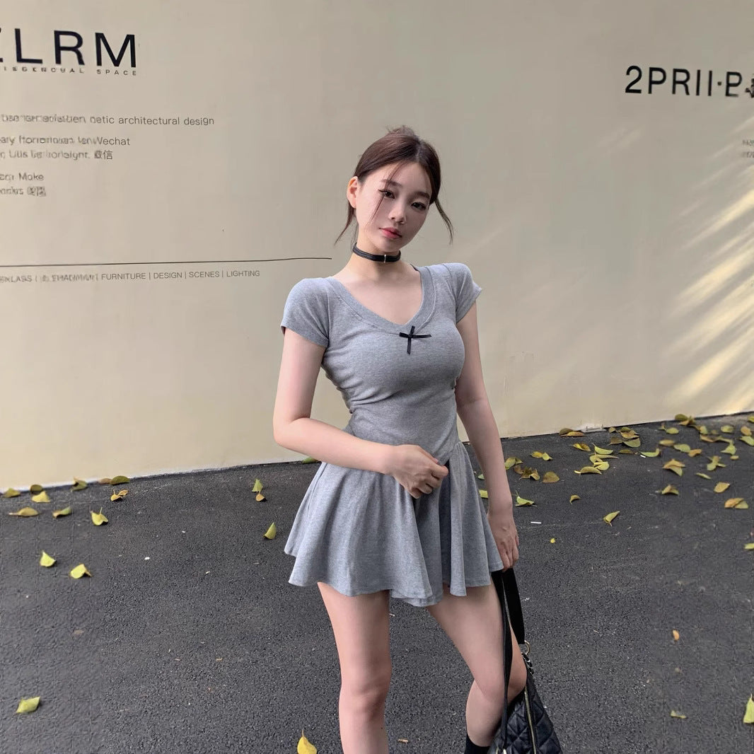 Summer Gray High-waisted Skirt Two-piece Set