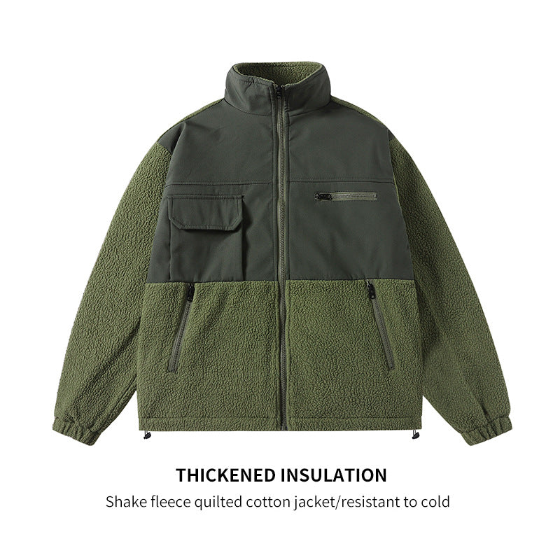 Cross Loose Lapel Fleece Warm Casual Men's Jacket