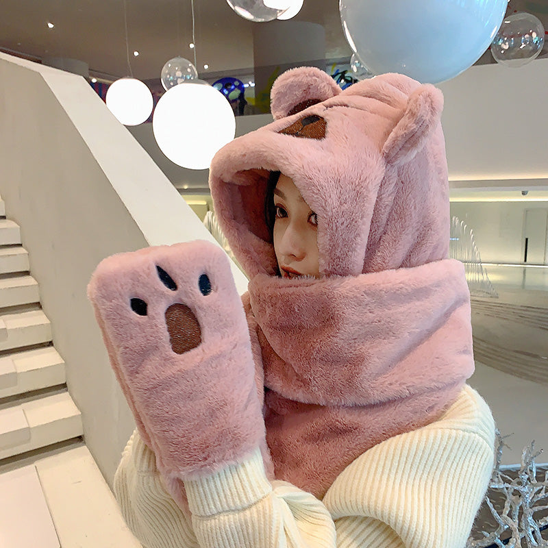 Korean Version Of Cute Bear Ears Warm Hat And Scarf One Thick