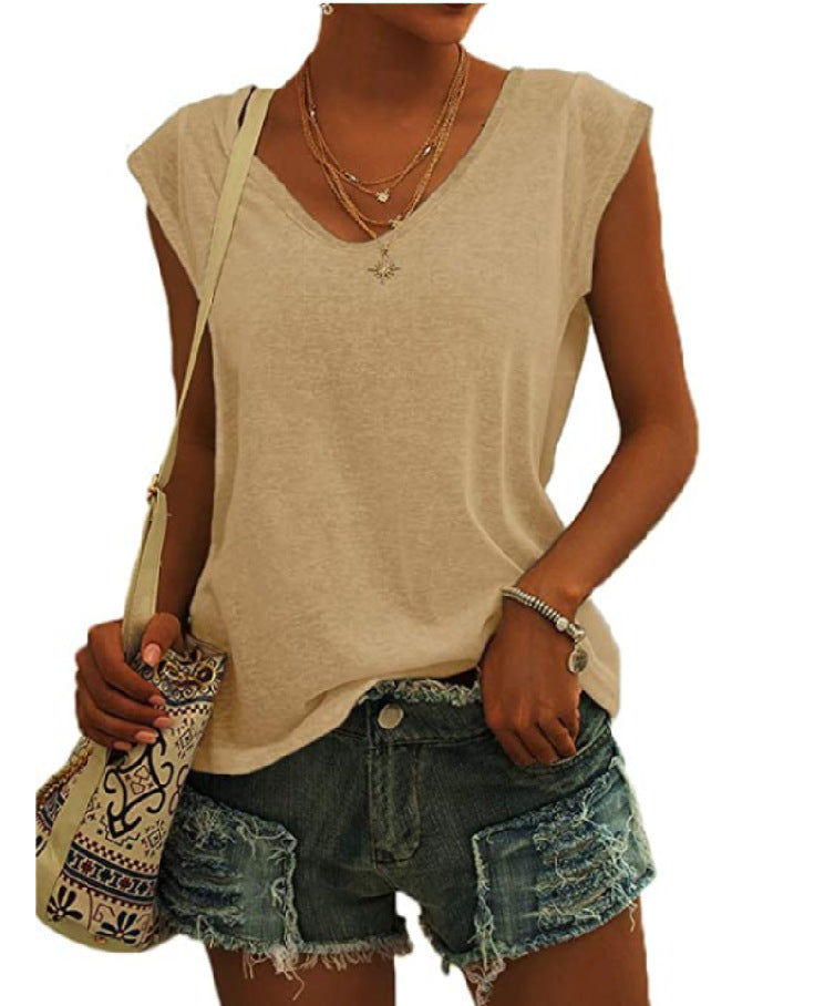 European And American Women's Simple V-neck Loose T-shirt