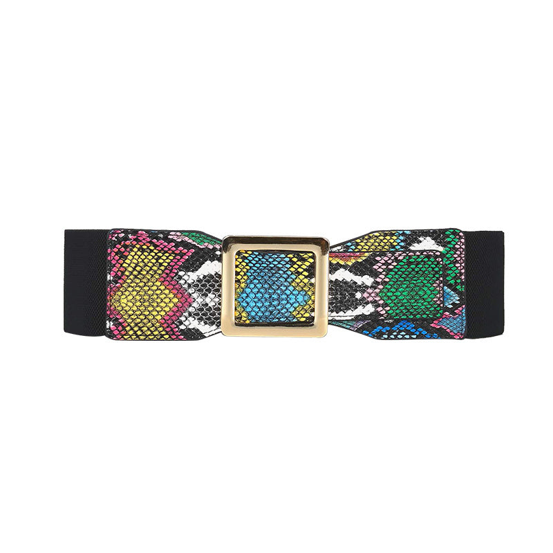 Elastic Girdle Women's Green Snake Pattern Belt Widened Decorative Belt Retractable Girdle