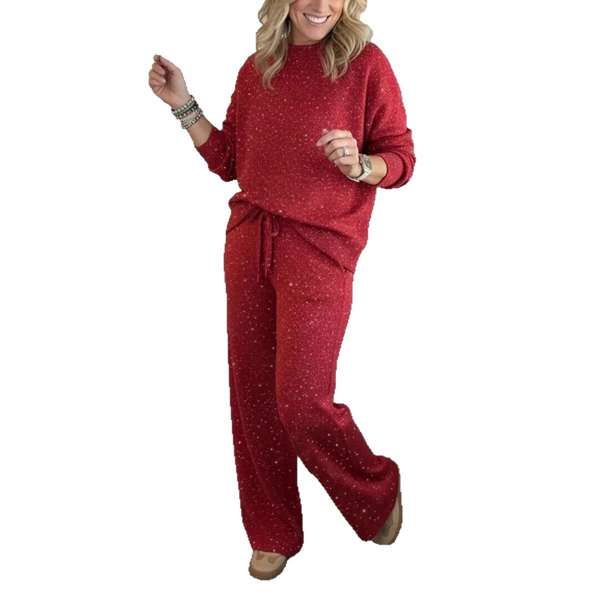 Fashion Casual Holiday Sparkling Sweatshirt Two-piece Set