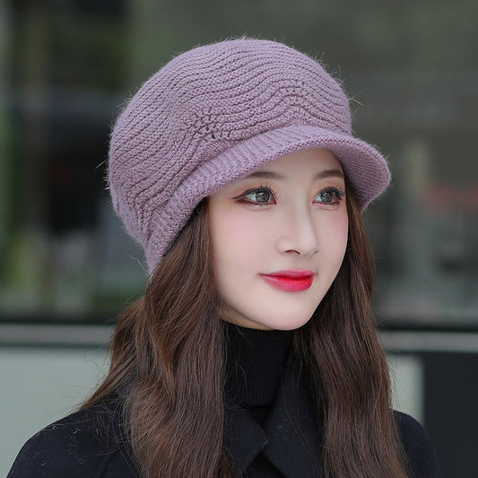 Middle-aged And Elderly Women's Velvet Solid Color Knitted Rabbit Fur Hat