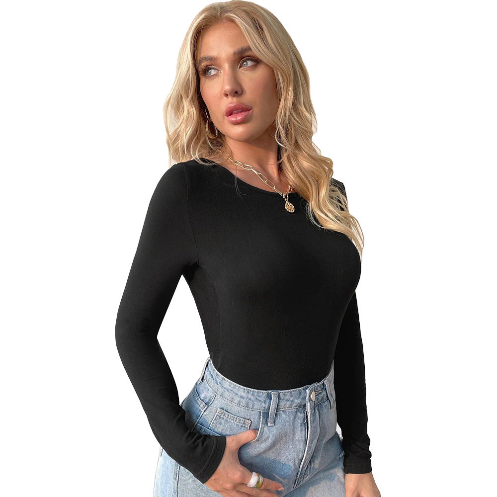 Women's Backless Round-neck Pullover Slim-fit Long-sleeved Top