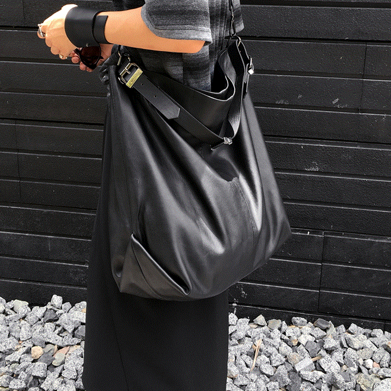 Soft leather large capacity solid color big bag