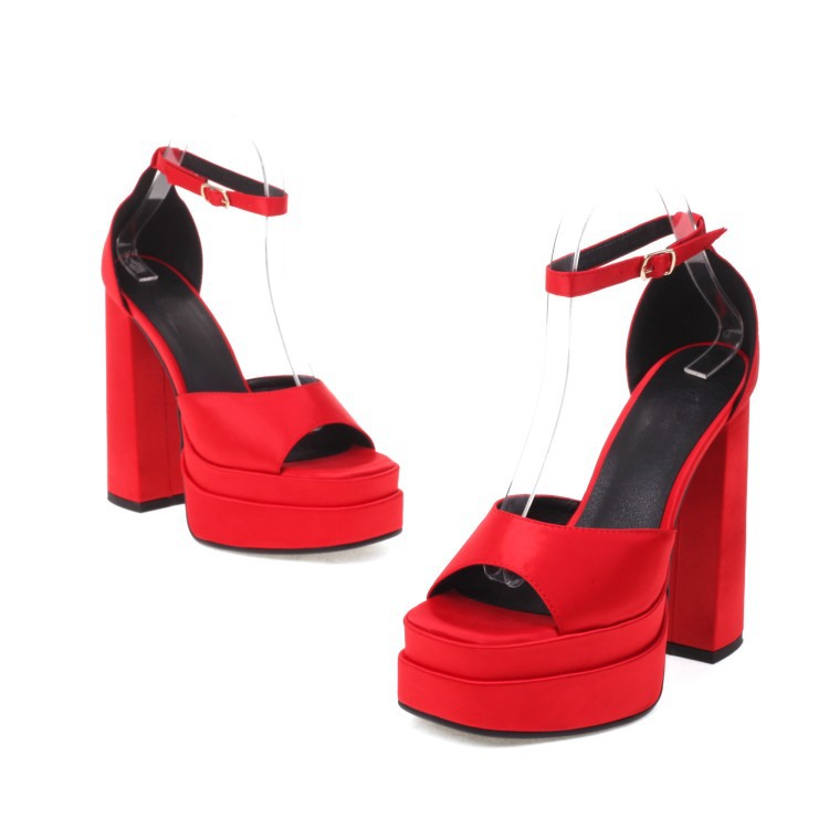 Silky Fish Mouth Chunky High Heel Sandals
