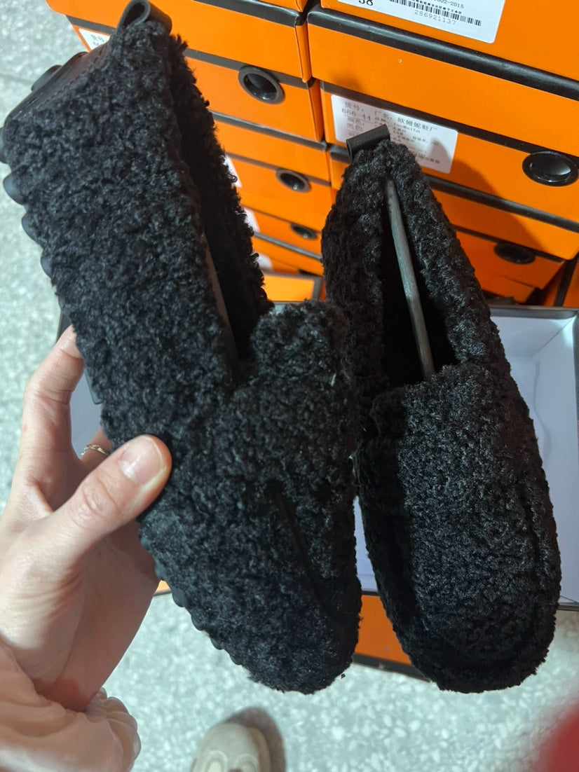 Winter Plush Flats Shoes Ins Fashion Slip On Loafers Women's Warm Peas Shoes