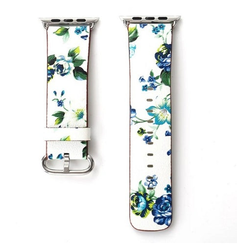 Silk-printed Floral Leather Strap Chinoiserie