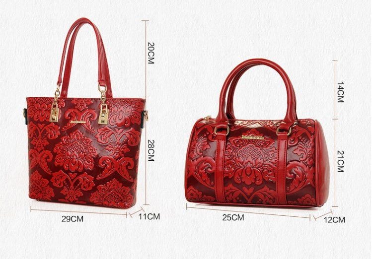 National wind embossed pure color mother bag six-piece rose women's Messenger bag