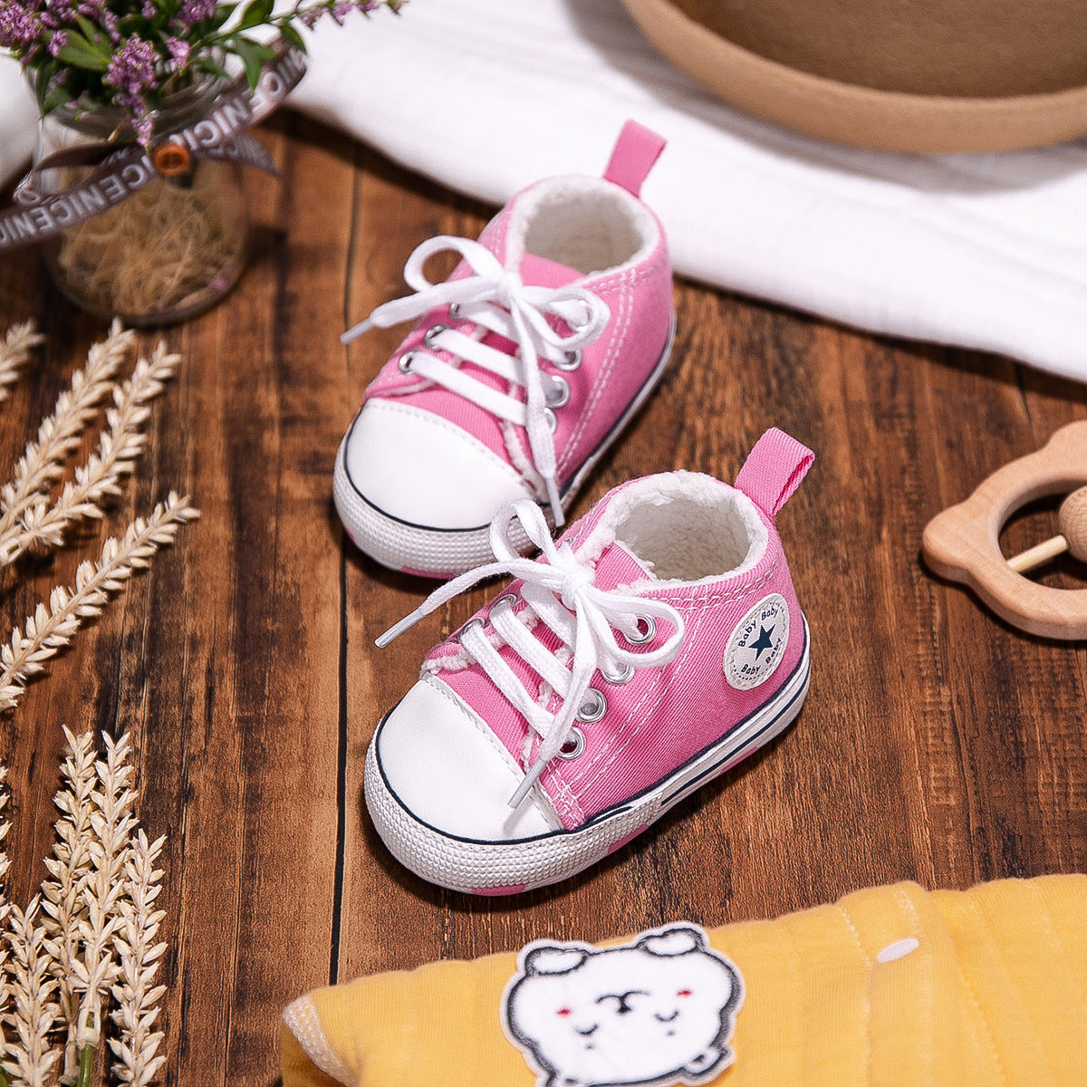 New Winter Baby's Shoes Cotton Shoes Fleece Lined Warm Canvas Shoes Baby Non Slip Soft Bottom Toddler Shoes Baby's Shoes
