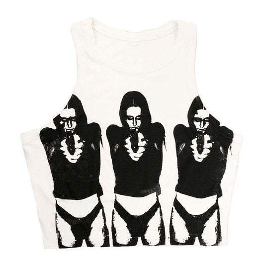 Dark Sleeveless Round Neck Pattern Printed Bare Midriff Slim Fit Women's Vest