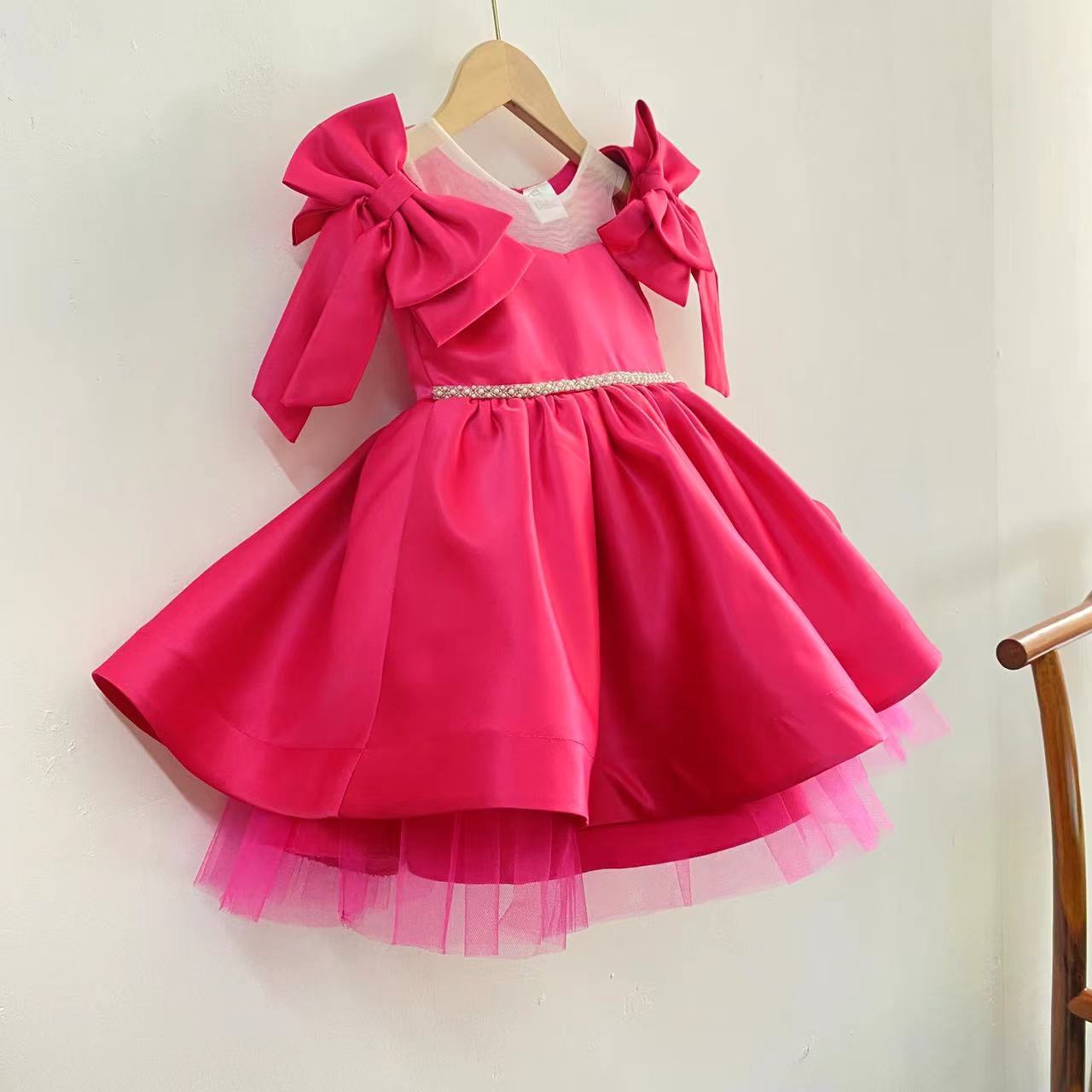 Girl's Tulle Tutu Piano Performance Host Solid Color Dress