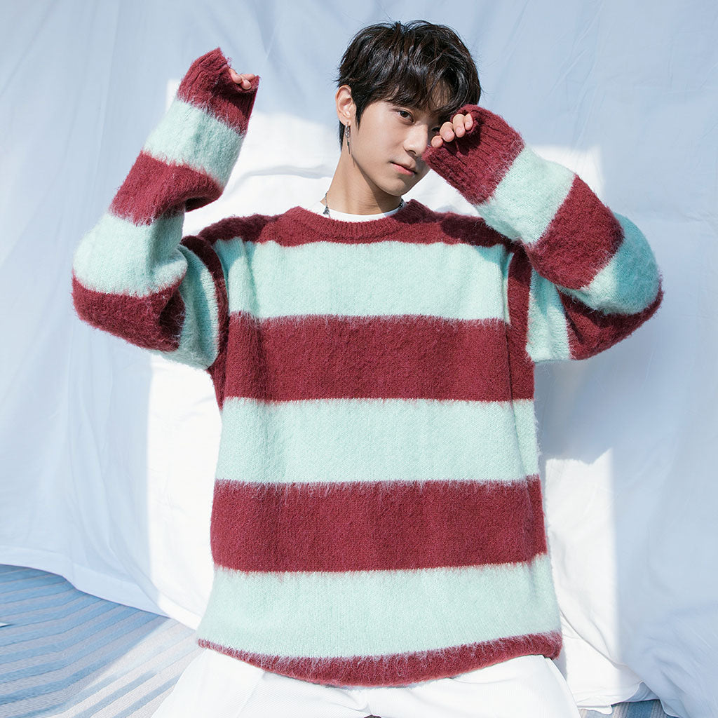 Men's Striped Contrast Lazy Sweater