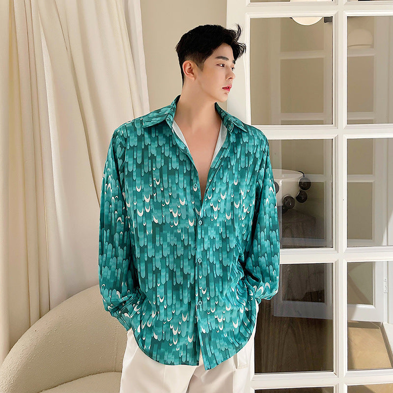 Men's Lapel Floral Loose Slouchy Shirt Tops
