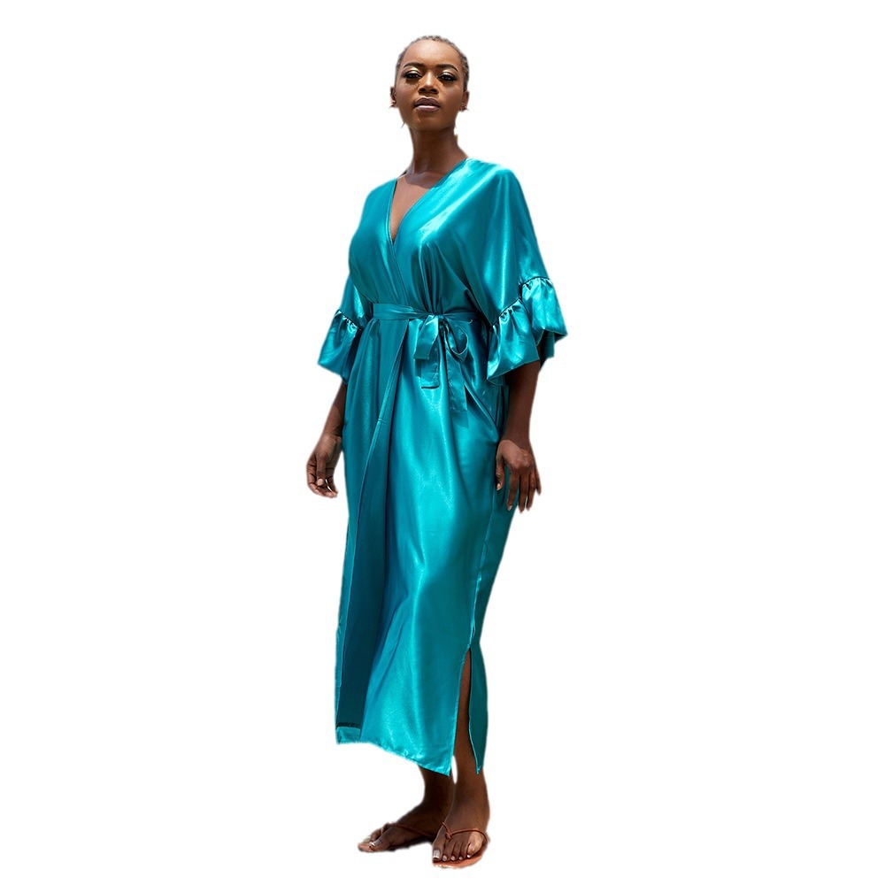 Dame Plus-Size Satin Langærmet Kjole