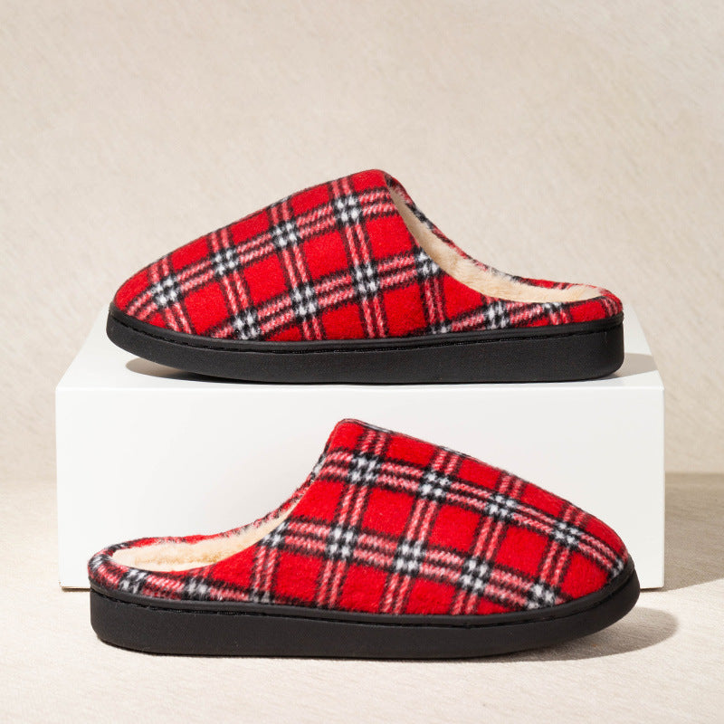 Winter Warm Woolen Plaid Cotton Slippers
