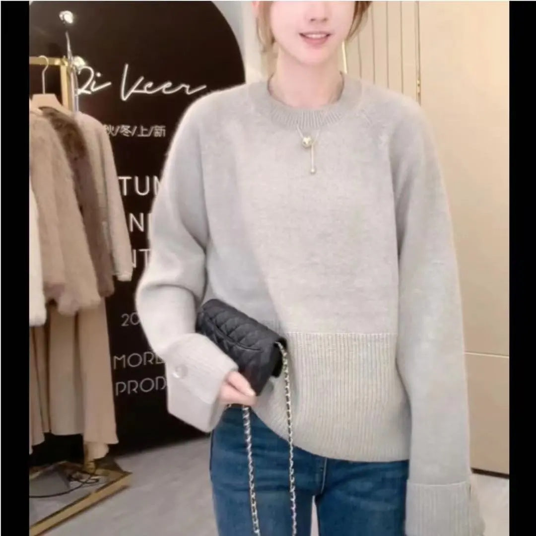 Round Neck Sweater Thickened Base Knitwear Loose Top