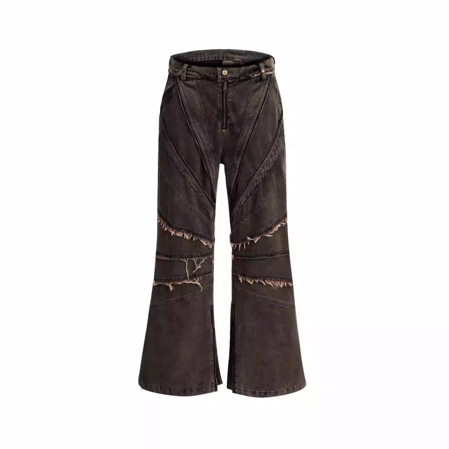 Niche retro-look slidt, vasket denimfrakke med skulderpuder