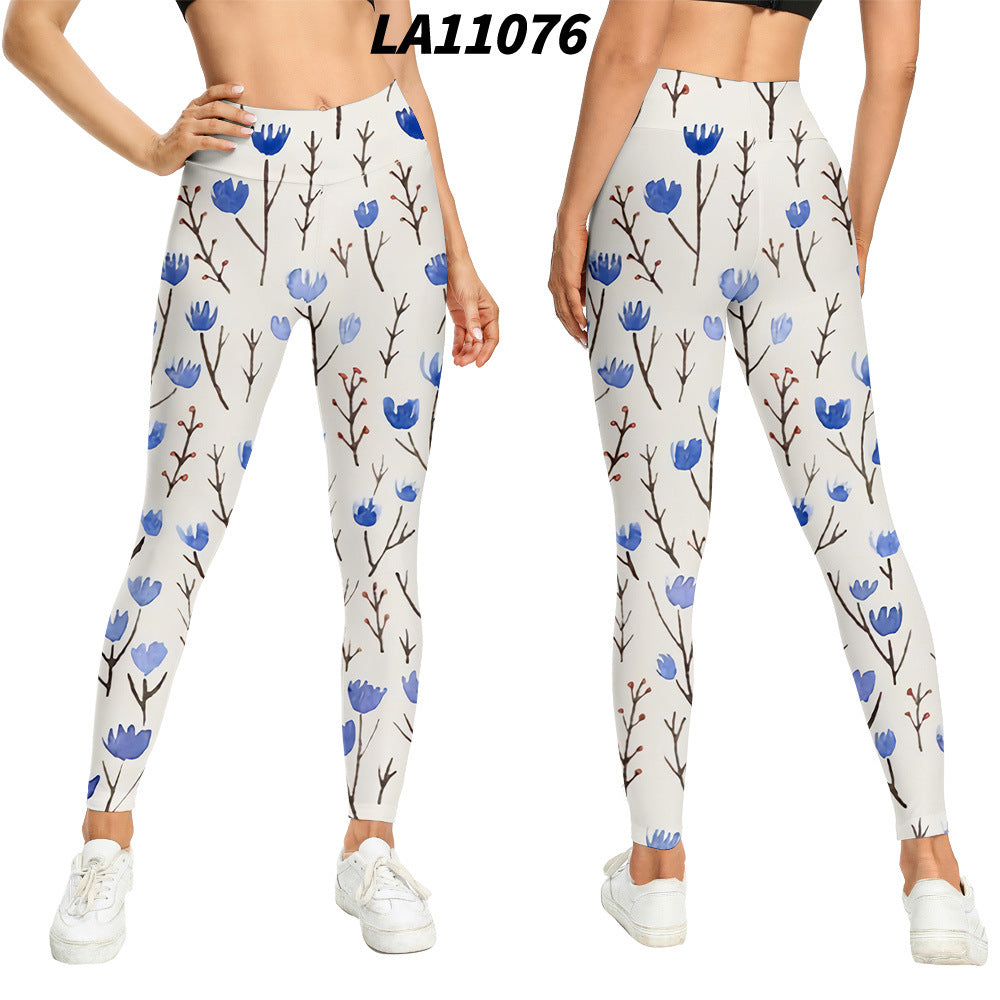 Women's Floral Print High-waist Buttocks Tights