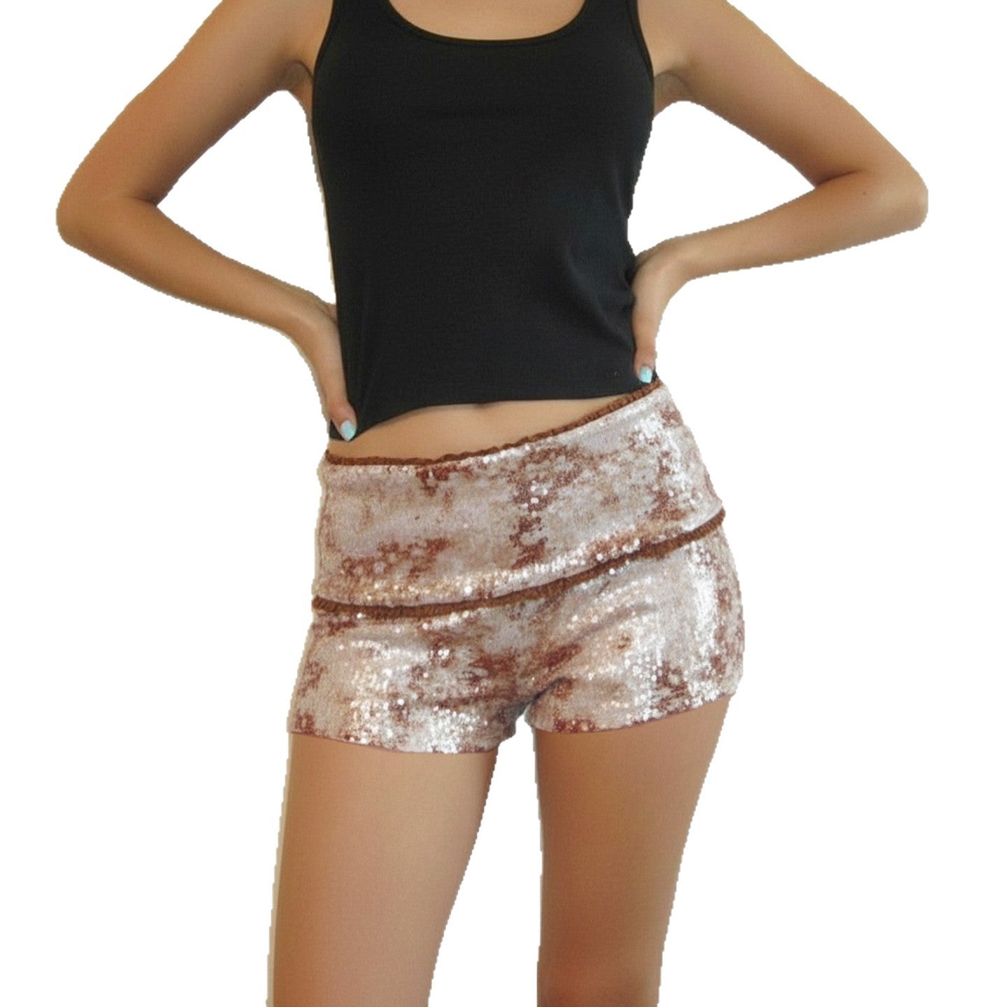 New Hot American Style Low Waist Lace Stitching Sequin Shorts