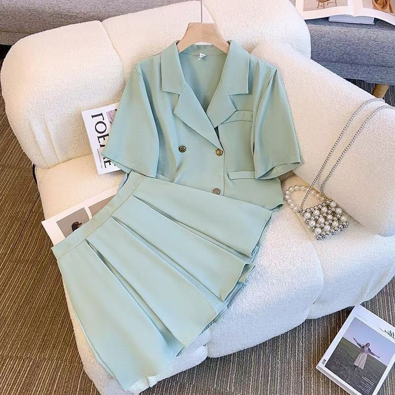 Irregular Top And Pleated Skirt Two-piece Set