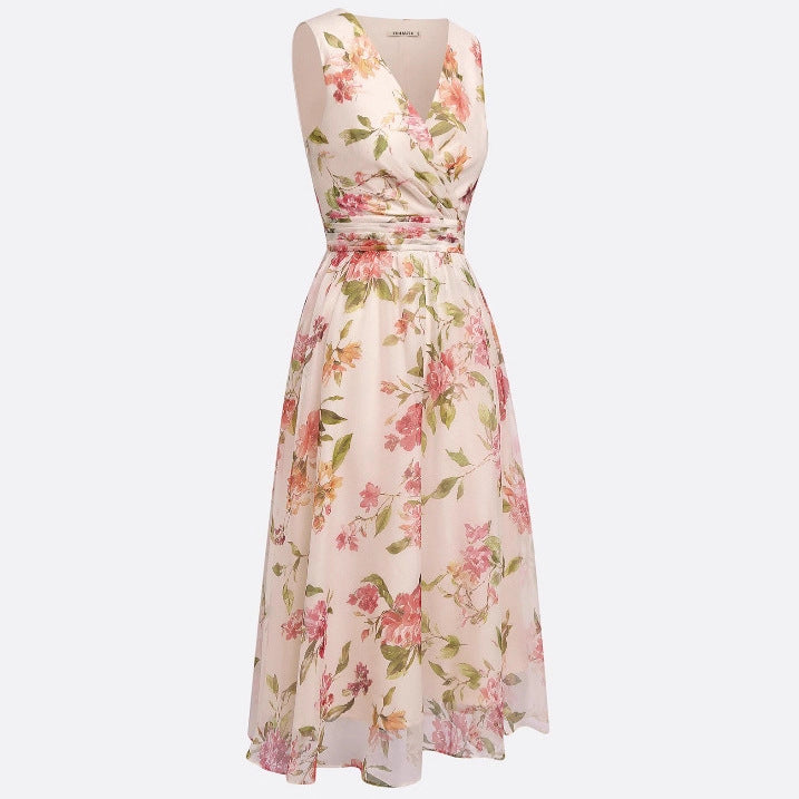 Chiffon V-hals Ærmeløs A-formet Bodycon Kjole