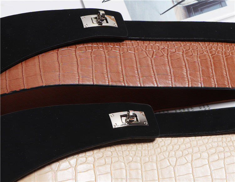Fashion All-match Snake Pattern Stitching PU Leather Belt