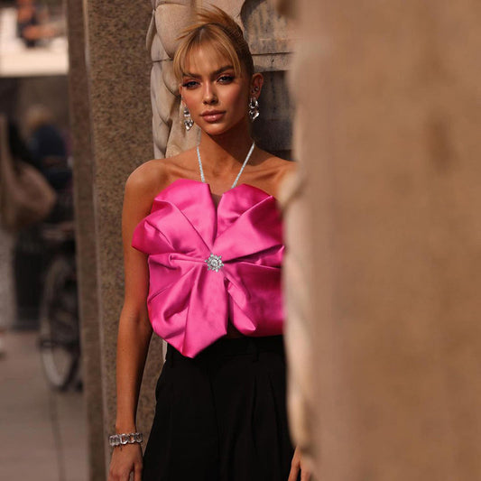 Hanging Neck Large Flower Tie Top Casual Vest