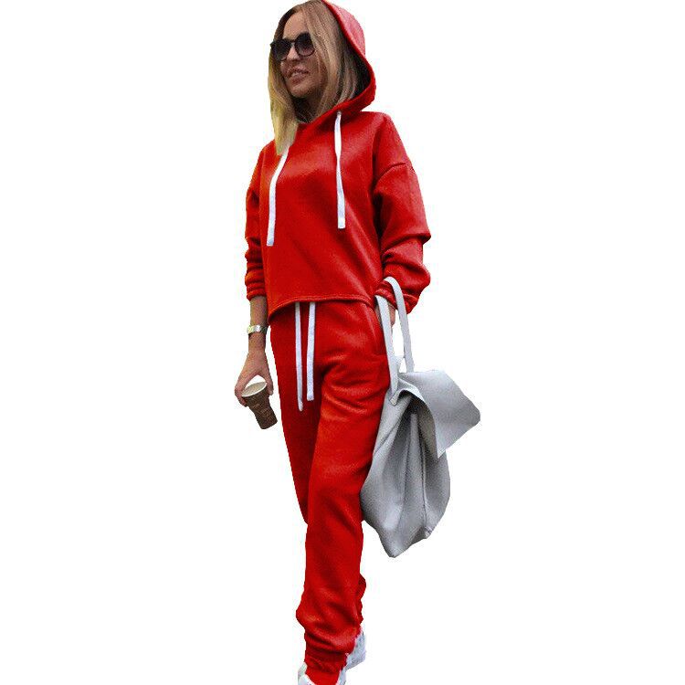 Solid Color Women's Hooded Irregular Sweatshirt Suit Two-piece Set