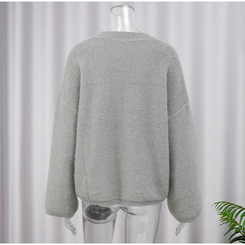 Advanced Gray Brushed Knitwear Autumn And Winter New Korean Style French Lazy Style