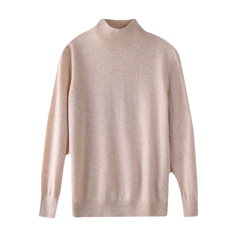 Half High Collar Pure Wool Women's Long Sleeved Knitted Base Sweater