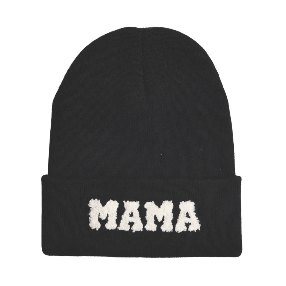 The New Mama Letter Embroidery Wool Hat Solid Color Warm