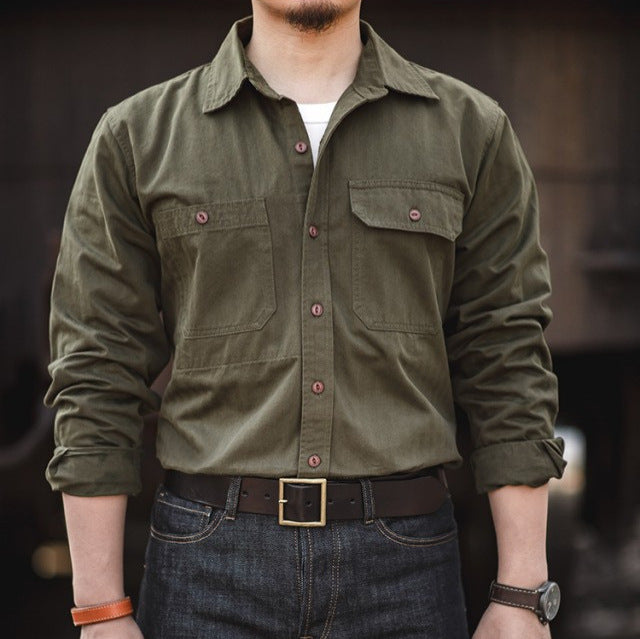 Workwear Shirt Men's Amekaji Lapel Long-sleeved Shirt