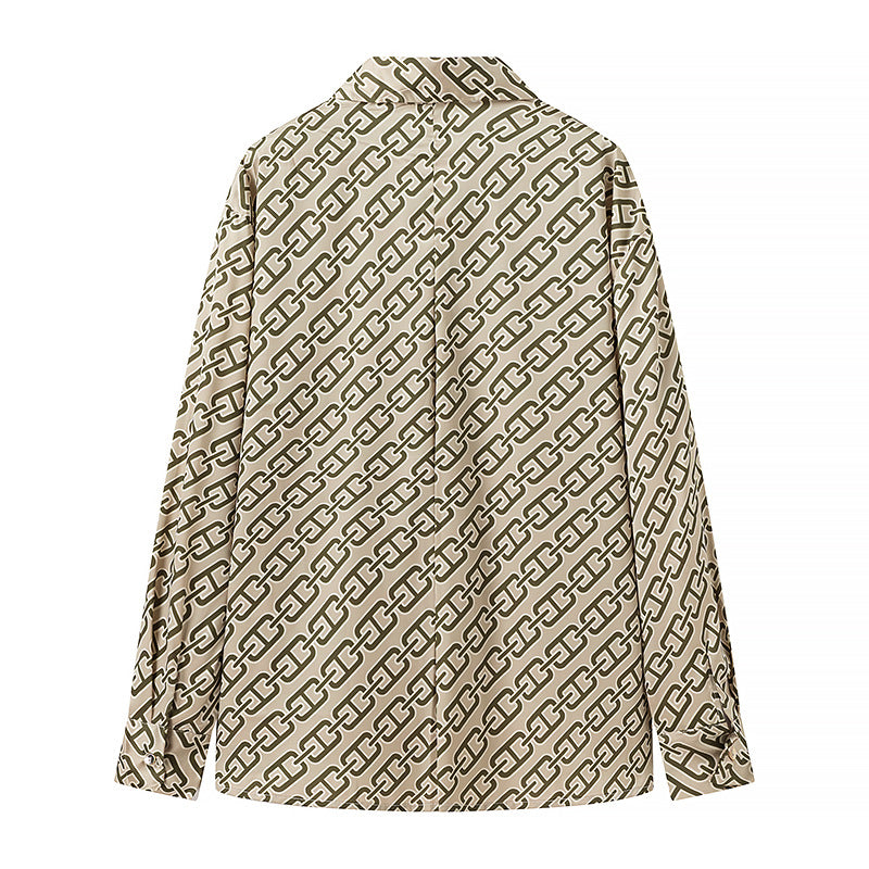 Women's Satin-textured Retro Chain Print Loose Shirt
