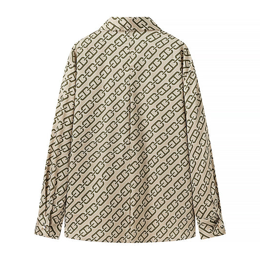 Women's Satin-textured Retro Chain Print Loose Shirt