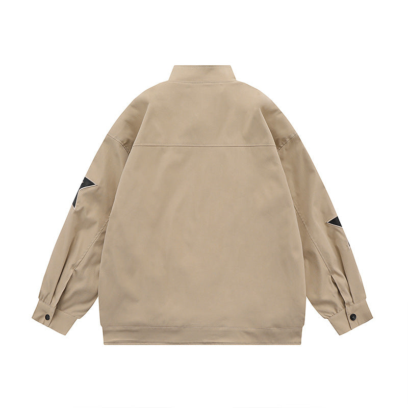 Men's Fashion Retro Star Embroidered Stand Collar Jacket