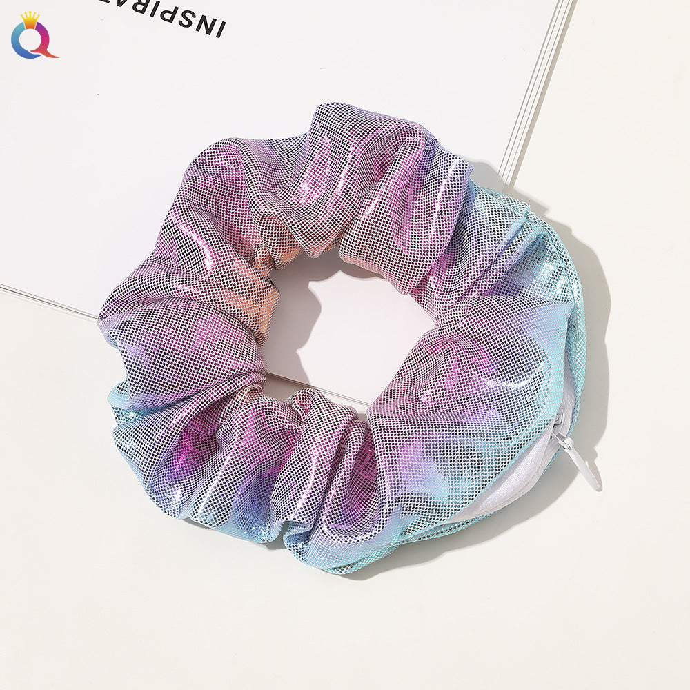 European And American Printed Satin Zipper Large Intestine Hair Ring