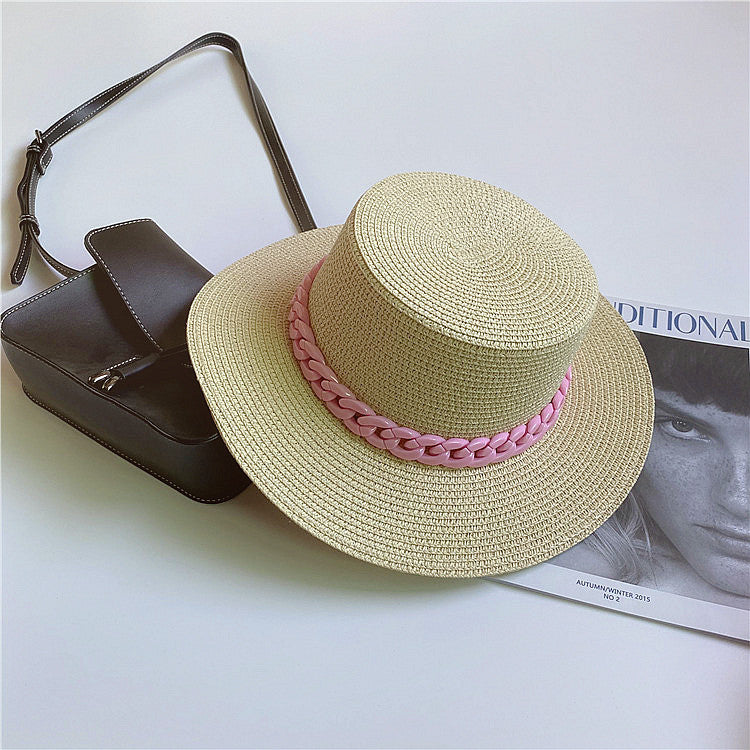 Straw Japanese Beach Sun Hat With Flat Top