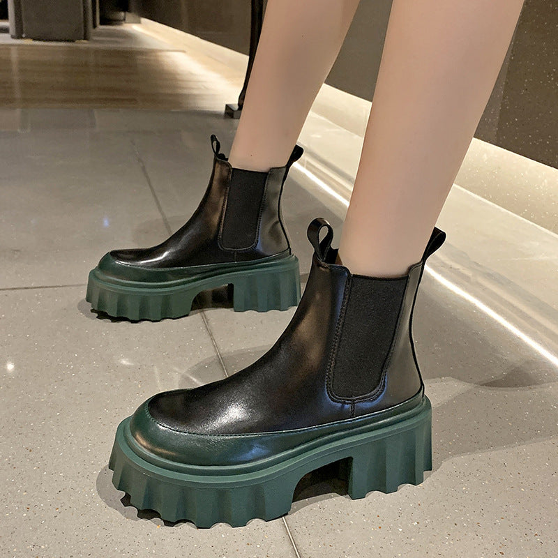 Women's Leather Mid-tube Thick-soled Thick-heel Martin Boots