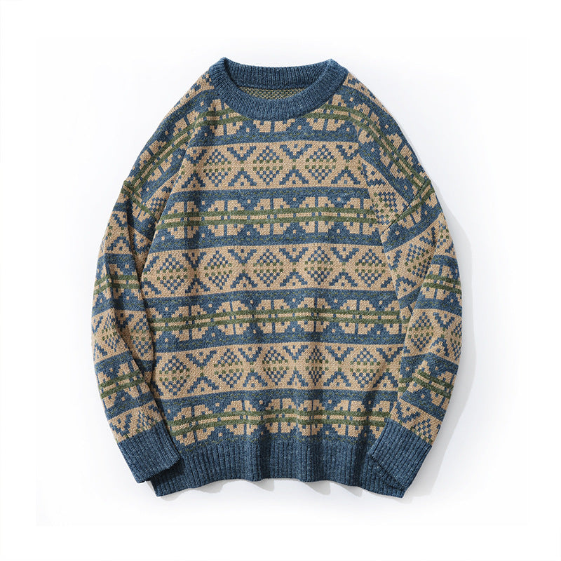 Autumn And Winter New Geometric Pattern Trend Loose Knitted Sweater