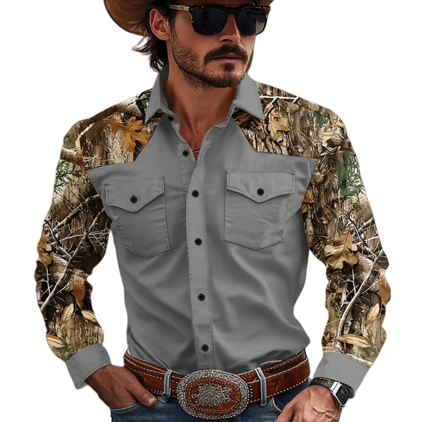 Mens Stylish Western-style Long-sleeve Shirt Top