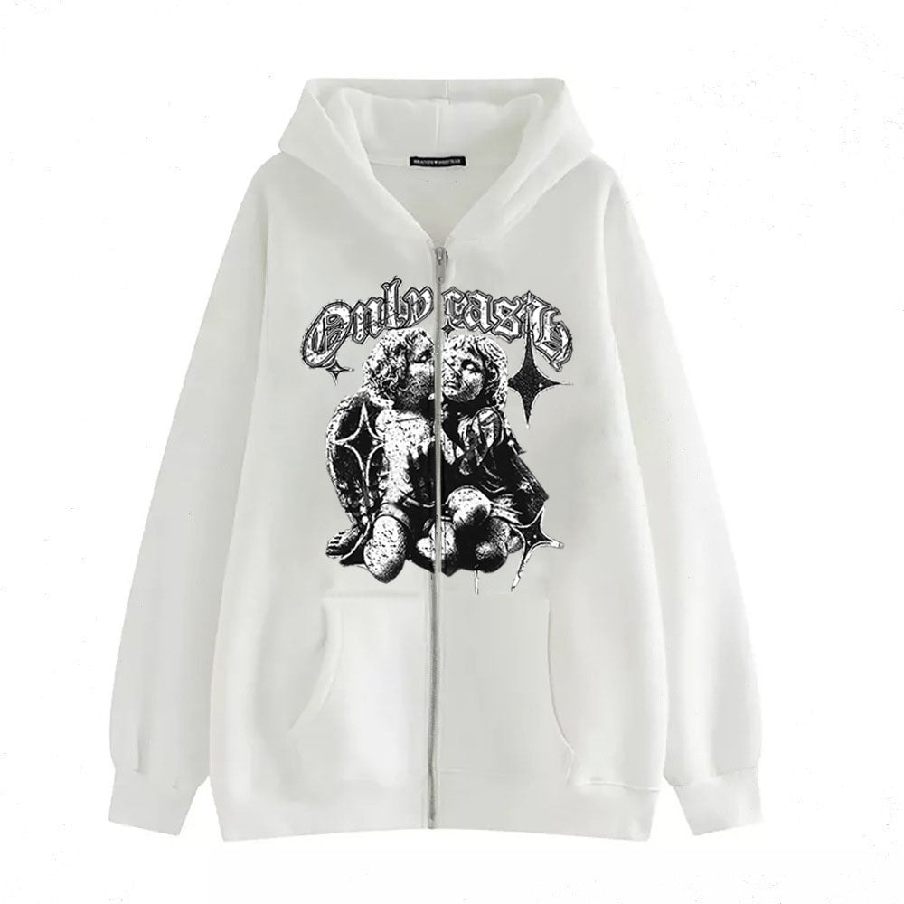 Women's Casual Hoodie Wings Angel Zipper Sweater
