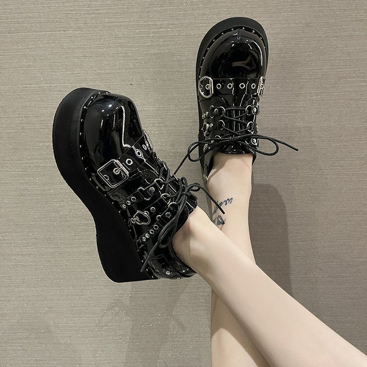 Thick-soled British Style Small Leather Shoes Women's Round Toe