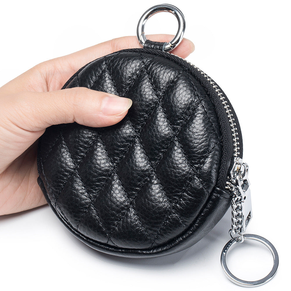 Round Rhombus Coin Purse Leather Compact