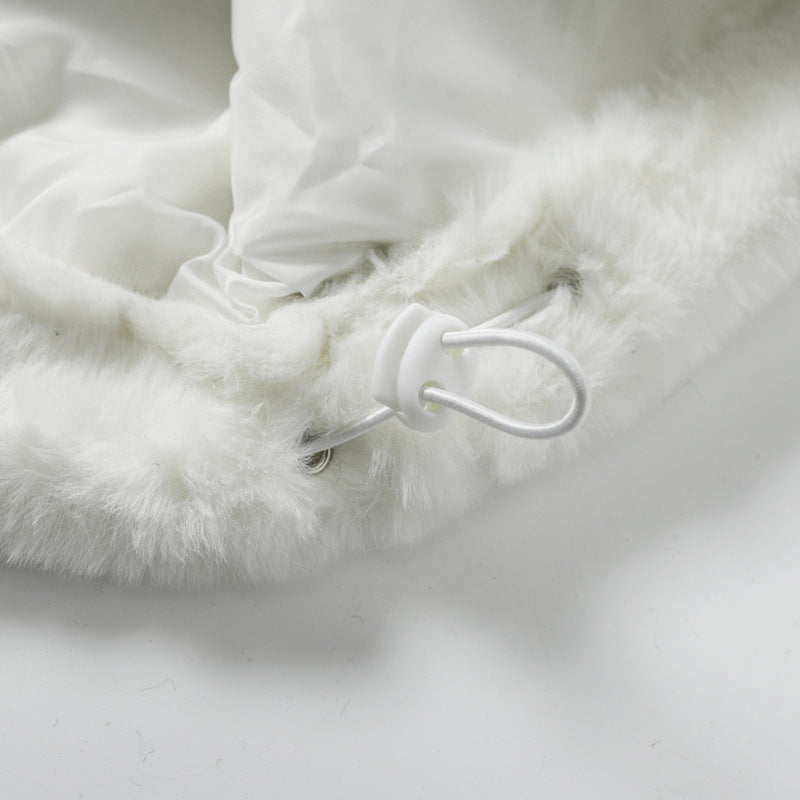 Men's Hip Hop Letter Embroidered  Rabbit Fur Jacket