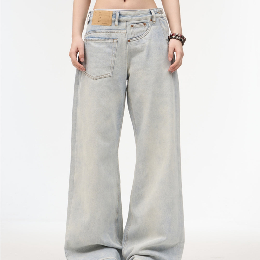 Women's Loose Retro Washed Light Colored Jeans